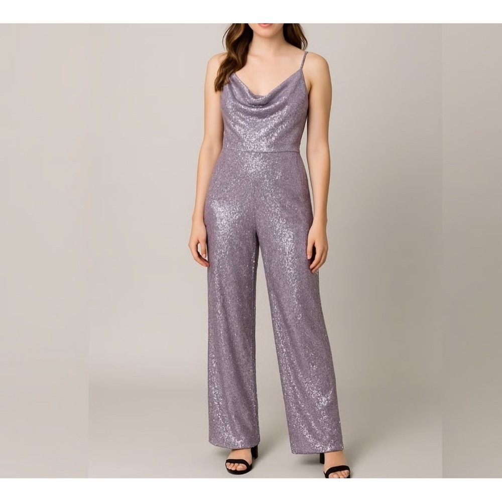 ANTHROPOLOGIE Ranna Gill sequin Cowl Jumpsuit purple boho whimsi Y2K fairy L